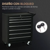 DURHAND Carro de Herramientas con 7 Cajones Cerradura Asa 2 Ruedas con Freno de Bloqueo para Garaje Hogar Negro(m-7)