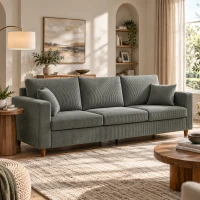 HOMCOM 3 Seater Sofa with Wide Seat, Corduroy Fabric Couch with Deep Seat, Spring Cushion, Light Grey(m-2)