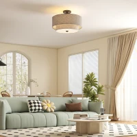 HOMCOM Plafonnier, suspension à double abat-jour effet lin, taupe(m-2)
