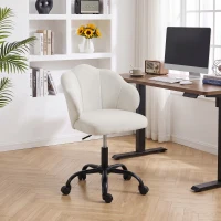 HOMCOM Cadeira de Escritório em Veludo, Cadeira de Penteadeira com Encosto em Pétala, Altura Regulável, Função Basculante, Creme(m-5)
