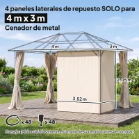 Outsunny 4 Paredes Laterales para Cenador 3,5x2 m con 48 Ganchos y Anillos en C para Pérgola Gazebo Beige(m-3)