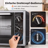 HOMCOM 46 l Mini-piekarnik z rożnem, termoobiegiem, regulacją temperatury i timerem, 1800 W, Czarny(m-7)