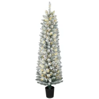 HOMCOM Árbol de Navidad Nevado con 150 Luces LED 150 cm 8 Modos 250 Ramas Verde y Blanco(m-11)
