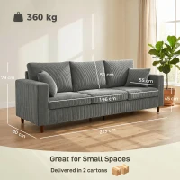 HOMCOM 3 Seater Sofa with Wide Seat, Corduroy Fabric Couch with Deep Seat, Spring Cushion, Light Grey(m-3)
