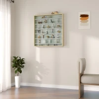 HOMCOM Vitrină de Perete, cu 5 Rafturi Ajustabile, din Lemn, PAL, Sticlă, 80 x 9,5 x 83 Cm, Alb și Gri(m-8)