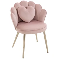 HOMCOM Accent Chair Velvet Upholstered Armchair Lotus Back Heart Pillow Lumbar Pillow Metal Legs Soft Pink(m-15)