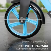 HOMCOM Trotinetă Pliabilă pentru Adulți, Ghidon Reglabil, Aluminiu, Roți Mari 200 mm, Amortizor, Frână Dublă, 100 kg, Albastră(m-8)