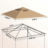Outsunny Toldo de Substituição de 3x3m para Pérgola de Jardim com 8 Orifícios de Drenagem e Ventilação Bege(m-3)