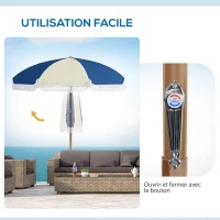 Outsunny Parasol inclinable rond Ø 225 cm avec franges polyester haute densité anti-UV mât démontable, vintage bleu et beige(m-5)