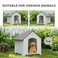 PawHut Niche pour chien extérieur, maison chien en polypropylène imperméable, ventilé, plancher surélevé, gris clair(m-8)