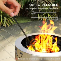 Outsunny Stainless Steel Wood-burning Fire Pit with Fire Poker - Silver(m-6)