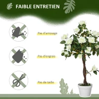Outsunny Arbre à Roses Artificiel 90 cm en Plastique, 21 Fleurs, 350 Feuilles en Tissu, Pot, Facile à Entretenir, Blanc(m-5)