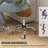 HOMCOM Sgabello da Lavoro a Sella con Ruote e Altezza Regolabile per Negozi Parrucchiere e Tattoo, 52x53x49-61cm Marrone(m-7)