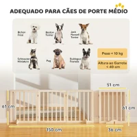 PawHut Barreira de Segurança Dobrável para Cães em Madeira, 3 Painéis, para Escadas e Portas, com 2 Pés de Apoio, 150x61 cm, Natural(m-3)