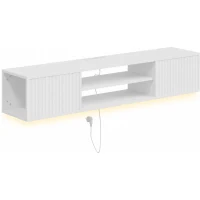 HOMCOM Móvel de TV Suspenso Móvel para TV até 165,1 cm com Prateleira Ajustável Luzes LED RGB Tomadas de Corrente Branco(m-1)