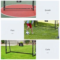 HOMCOM Poartă de Fotbal de Exterior din Metal, cu Țintă și Stâlpi din Material Oxford, 186 x 62 x 123 cm, Negru(m-6)
