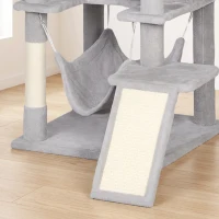 PawHut Árvore Arranhadora para Gatos 192 cm com 3 Camas, 2 Casinhas e 2 Redes, Cinzento-claro(m-9)