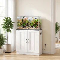 PawHut Fish Tank Stand, 20-29 Gallon Aquarium Stand with Cabinet Storage, Power Outlets and Anti-Tip Kit, White(m-9)