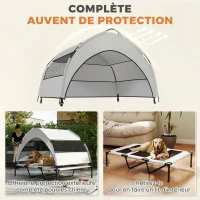 PawHut Lit pour Chien Surélevé Tente pour Chien avec Auvent Tente 3 Côtés Respirant Textilène Sac 122x92x94cm Gris Clair(m-4)