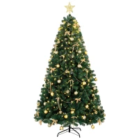 HOMCOM Árbol de Navidad Decorativo 230 cm con 296 LED 755 Ramas Ignífugas Estrella 42 Bolas 30 Lazos Decoración Dorado Verde(m-11)