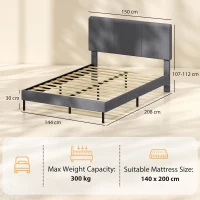 HOMCOM Cadru de pat 140 x 200 cm cu tăblie reglabilă, pat căptușit cu aspect de in cu 12 lamele(m-3)