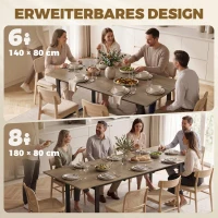 HOMCOM Uitschuifbare eettafel 140-180 cm voor 6-8 personen, rechthoekig in industriële stijl met stalen frame, bruin(m-4)