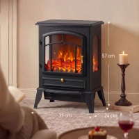 HOMCOM Chimenea Eléctrica 1000/2000 W con Efecto Llama 3 Vistas Termostato y Brillo Regulable Negro(m-3)