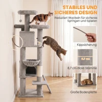 PawHut Kratzbaum Groß 184 cm hoch Katzenbaum mit 3 Kratzstämmen Liegeflächen Spielball Hängematte Leiter, Katzen unter 6 kg(m-5)