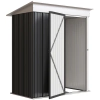 Outsunny Metal Garden Shed, Outdoor Lean-to Shed for Tool Motor Bike, with Adjustable Shelf, Lock, Gloves, 5'x3'x6',  Dark Grey(m-15)
