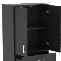 HOMCOM Aparador Alto Armário de Cozinha 4 Portas 2 Armários e 1 Gaveta Central Altura 180 cm com 2 Prateleiras Reguláveis Preto(m-6)