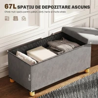 HOMCOM Bancă Depozitare Pliabil 67l Capac Căptușit In Catifea Gri(m-4)