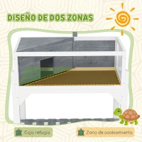 PawHut Casa de Tortugas de Madera con Estante Soporte para Lámpara Paneles Transparentes Techo Abatible Bandeja Gris(m-6)