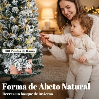 HOMCOM Árbol de Navidad Nevado con 100 Luces LED 120 cm 8 Modos 180 Ramas Verde y Blanco(m-6)
