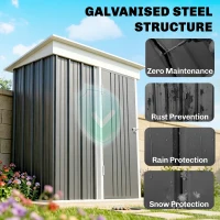 Outsunny Metal Garden Shed, Outdoor Lean-to Shed for Tool Motor Bike, with Adjustable Shelf, Lock, Gloves, 5'x3'x6',  Dark Grey(m-4)