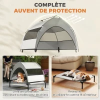 PawHut Lit pour Chien Surélevé Tente pour Chien avec Auvent Tente 3 Côtés Respirant Textilène Sac 76x61x70cm Gris Clair(m-4)