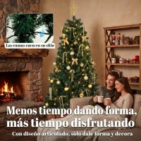 HOMCOM Árbol de Navidad Decorativo 180 cm con 240 LED 755 Ramas Ignífugas Estrella 30 Bolas 18 Lazos Decoración Dorado Verde(m-7)