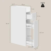 HOMCOM Móvel de Banheiro Compacto 3 Níveis com Gavetas e Rodízios Branco(m-3)