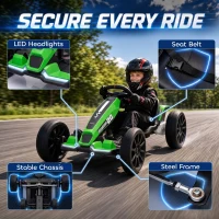 AIYAPLAY 12V Electric Go Kart for Kids with Dual Motors, Adjustable Seat, Soft Start, LED Lights, EVA Wheels, for Age 3-6, Green(m-7)