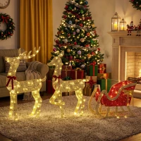 Outsunny Außen-Weihnachtsrentier mit 3D-Schlitten, 3-teilig, mit 200 warmweißen LEDs, 8 Modi und Timer(m-4)