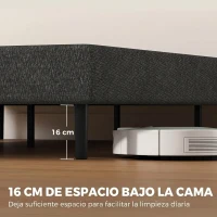HOMCOM Cama Tapizada 144x195 cm con Funda de Chenilla Somier de Lamas de Madera Patas de Acero Fácil Montaje Carga 400 kg Gris(m-6)