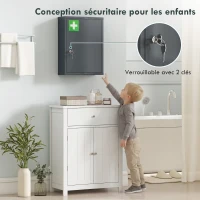 kleankin Armoire à pharmacie murale en acier, armoire à médicaments à 3 niveaux porte verrouillable 2 clés, 40x15x53,5cm, gris(m-4)