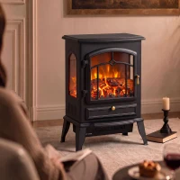 HOMCOM Chimenea Eléctrica 1000/2000 W con Efecto Llama 3 Vistas Termostato y Brillo Regulable Negro(m-9)