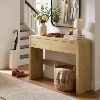 HOMCOM Consolă cu 2 sertare, mobilier consolă, 100 x 30 x 85 cm, colțuri rotunjite și blat gros, lemn natural(m-4)