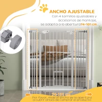 PawHut Barrera de Seguridad Extensible con Puerta Pequeña Cierre Automático y Sistema de Doble Bloqueo 74-101x104,1 cm Blanco(m-6)