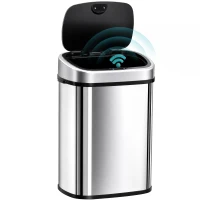 HOMCOM Poubelle de Cuisine Automatique 58L en Acier Inoxydable, Mouvement Sans Contact ou Ouverture Manuelle, Argent(m-15)