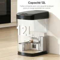 HOMCOM Poubelle de Cuisine Automatique 12 L en Acier Inoxydable, Poubelle à Capteur avec Couvercle, 28 x 22 x 41 cm, Noir(m-5)