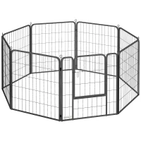 PawHut Eight-Panel Dog Playpen with Door, for Large Dogs, Indoors, Outdoors, 80cm Tall, Black(m-1)