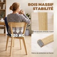 HOMCOM Lot de 4 Chaises de Salle à Manger, Chaises Cuisine, Assise Rembourrées en Lin, Dossier Incurvé, Gris et Bois Naturel(m-7)