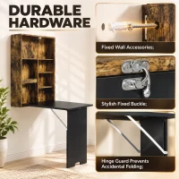 HOMCOM Folding Wall-Mounted Drop-Leaf Table, Convertible Wall Table With Chalkboard and Storage Shelf, Rustic Brown(m-4)