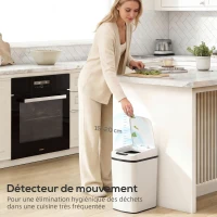 HOMCOM Poubelle de Cuisine Automatique 12 L en Acier Inoxydable, Poubelle à Capteur avec Couvercle, 28 x 22 x 41 cm, Blanc(m-4)